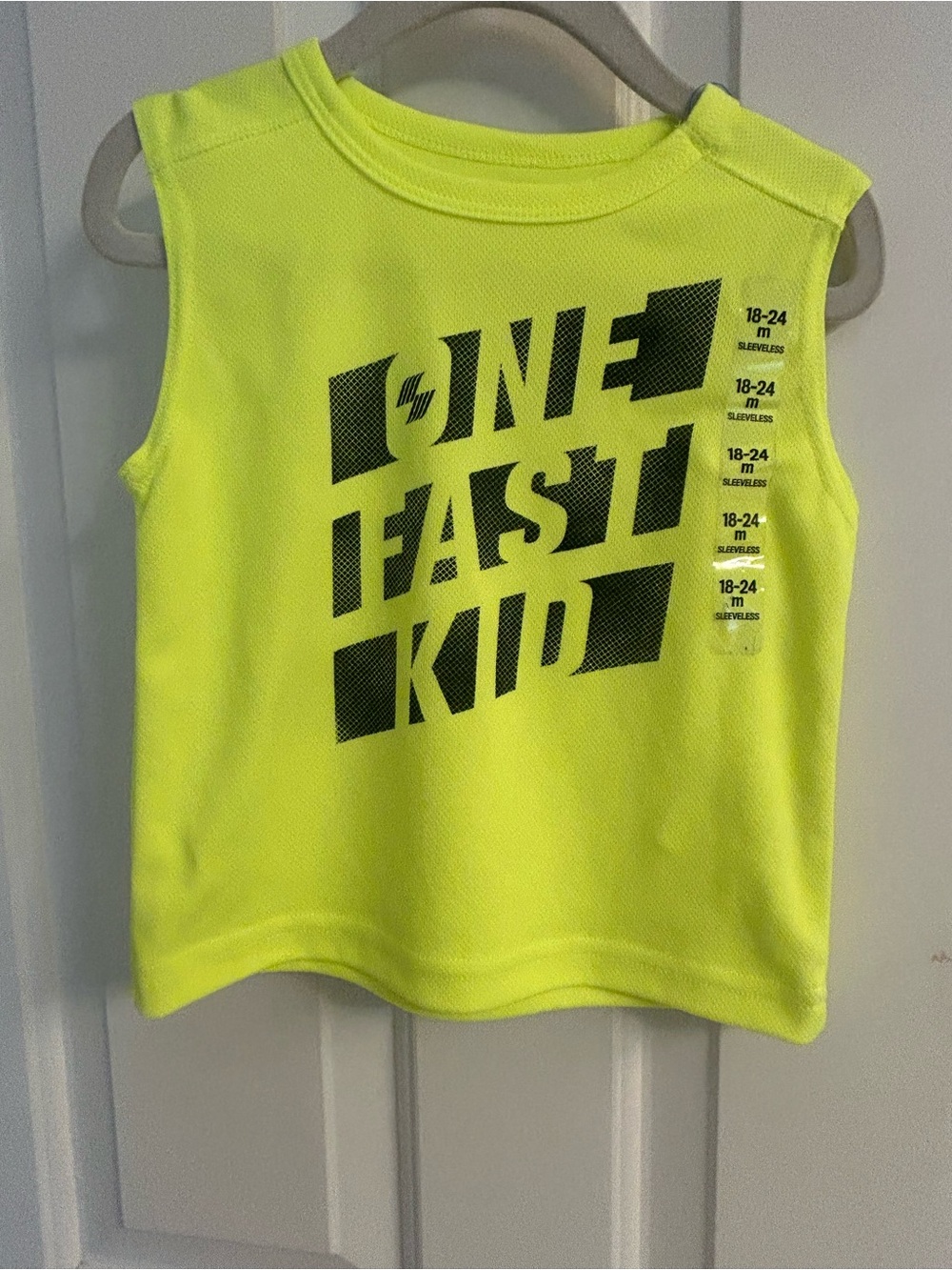 NWT-The Children's Place Neon Yellow Sleeveless 'One Fast Kid' Active Tank